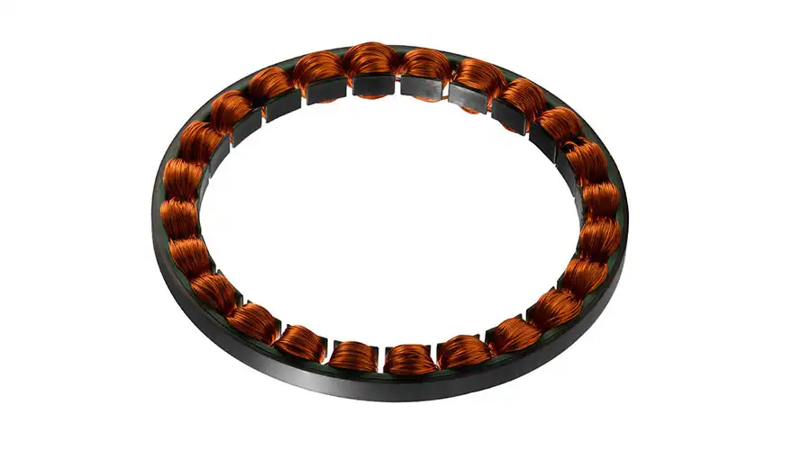 The stator with copper wire windings in the frameless motor.webp
