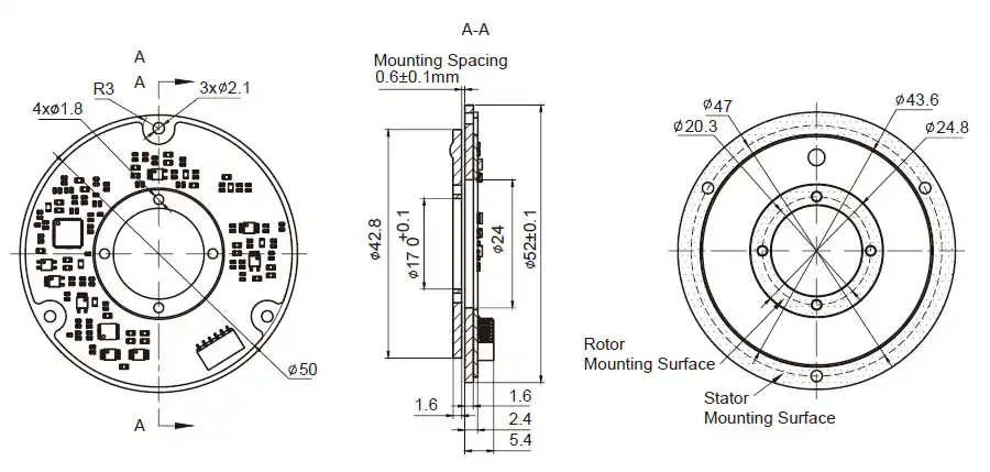 OD 52mm series C-Series Inductive Rotary Encoders drawing