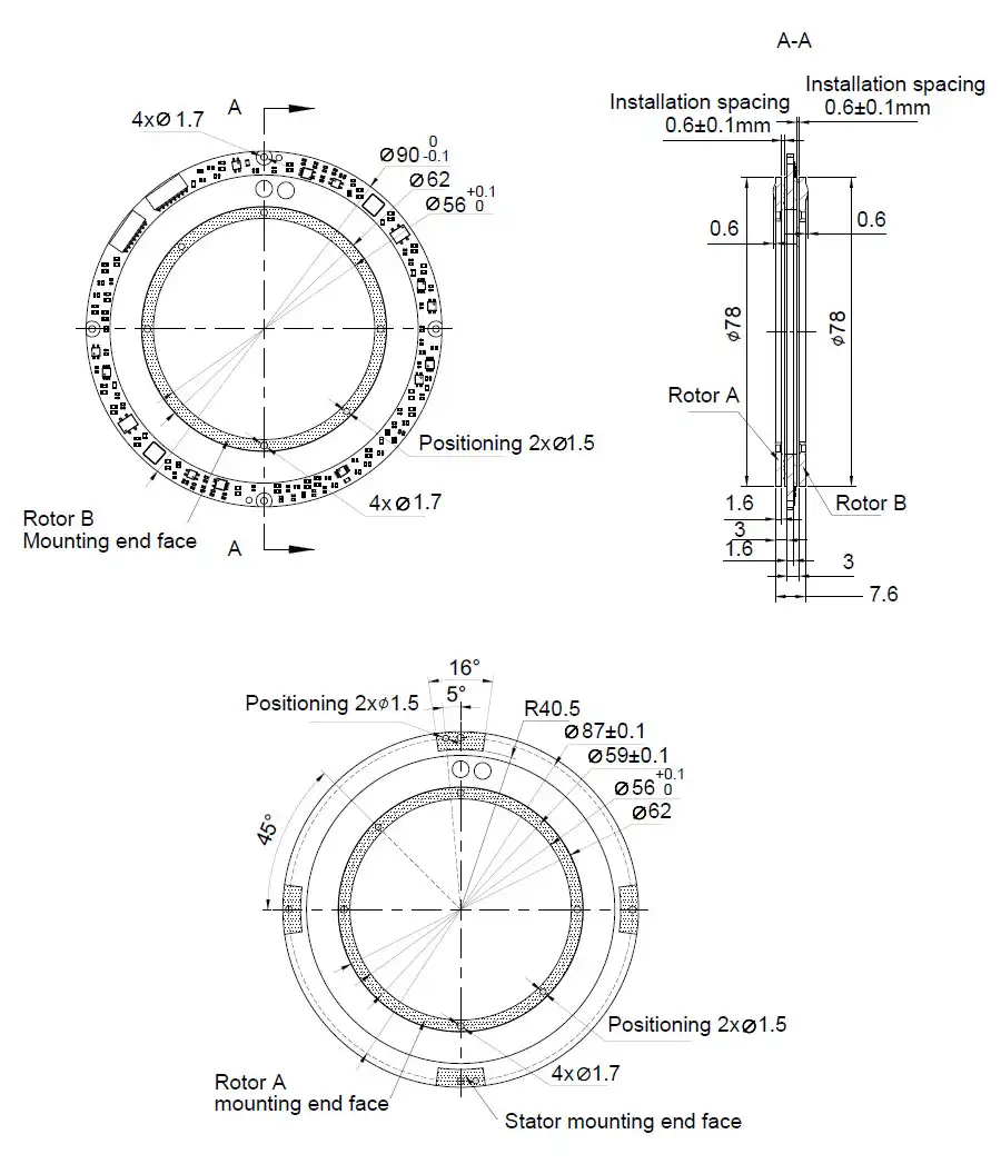 OD 90mm series D-Series Inductive Rotary Encoders drawing