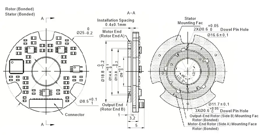 OD 25mm series DP-Series Inductive Rotary Encoders drawing