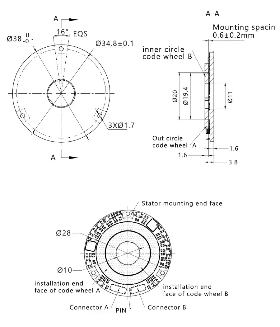 OD 38mm series DP-Series Inductive Rotary Encoders drawing