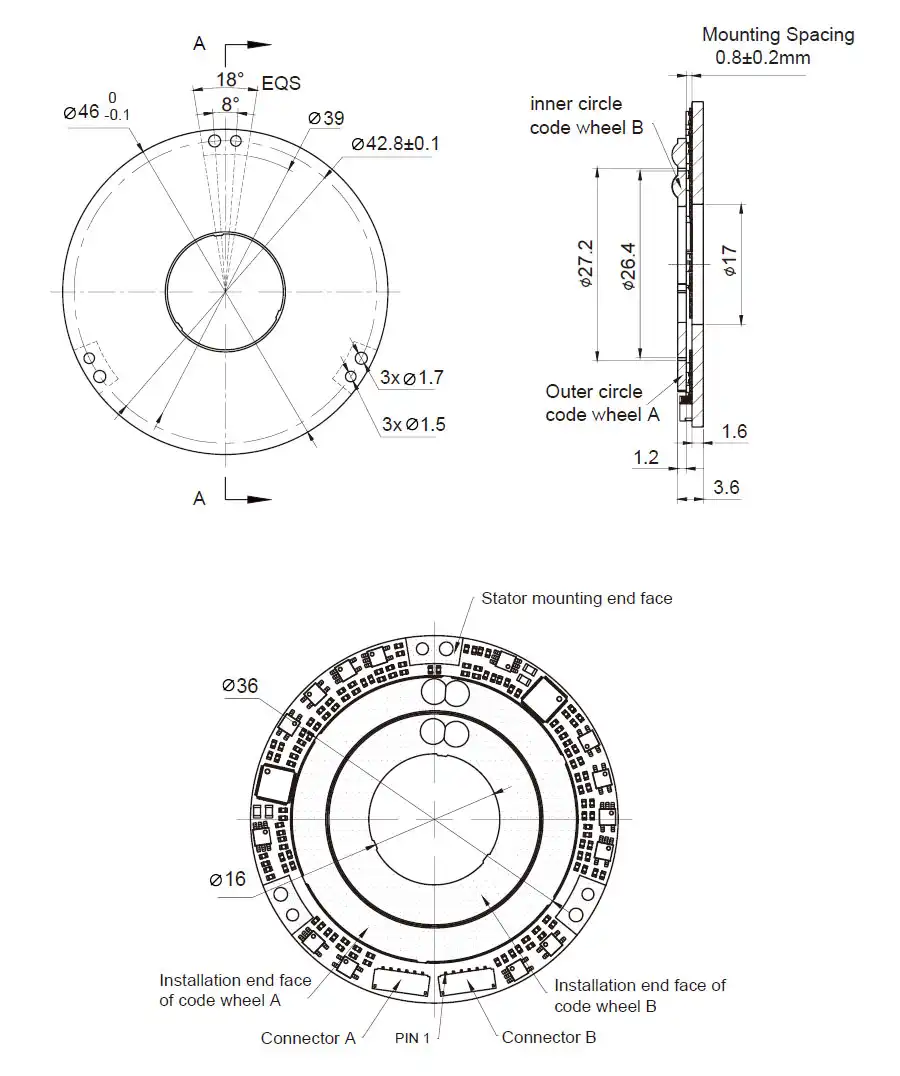 OD 46mm series DP-Series Inductive Rotary Encoders drawing