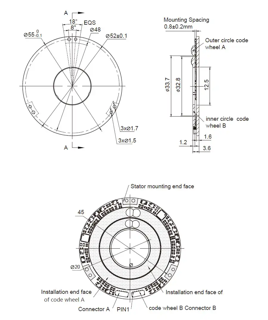 OD 55mm series DP-Series Inductive Rotary Encoders drawing