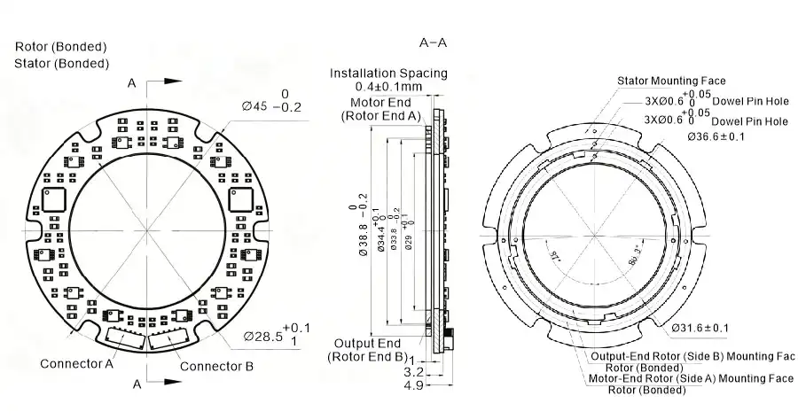 OD 45mm series DP-Series Inductive Rotary Encoders drawing