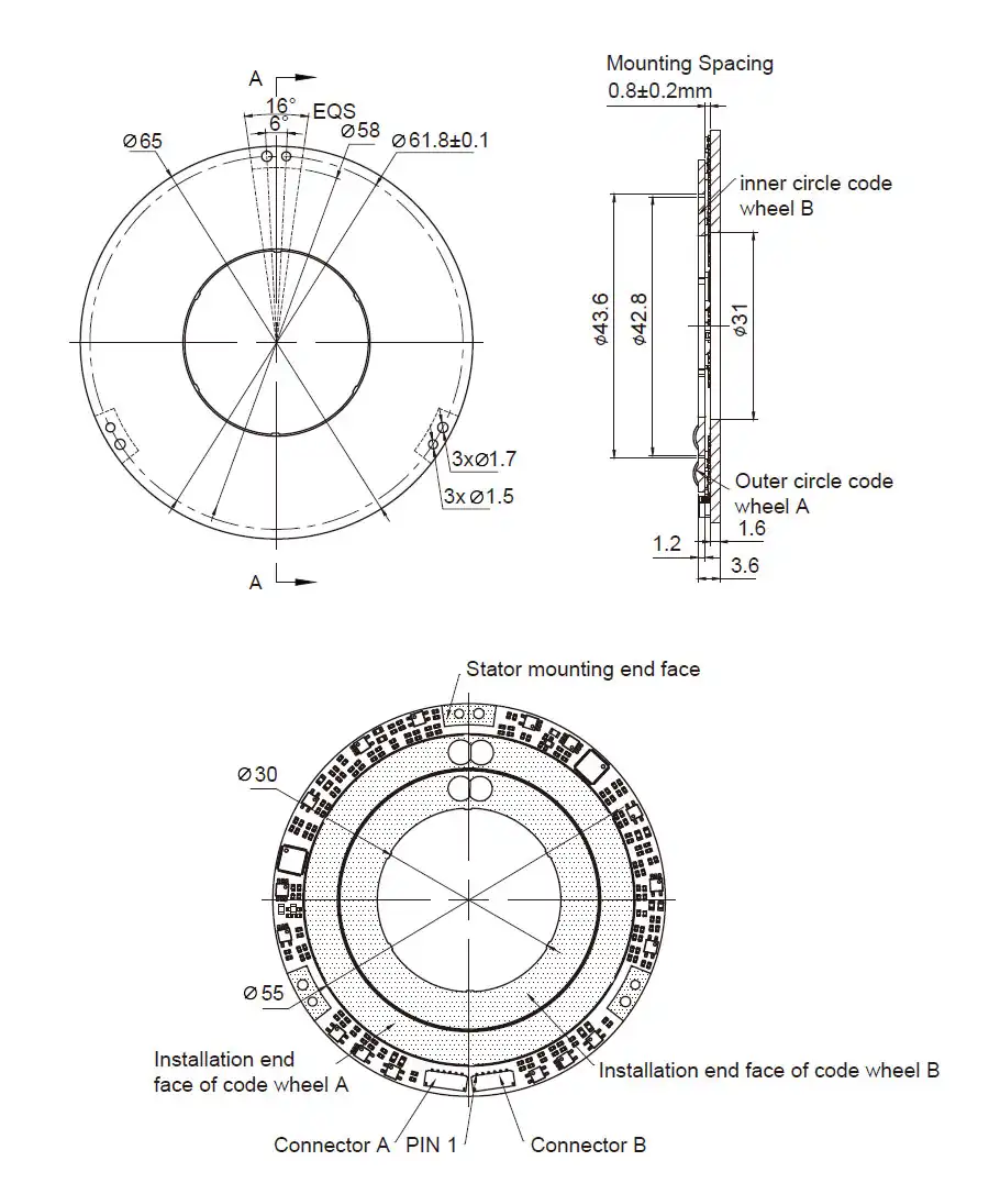 OD 65mm series DP-Series Inductive Rotary Encoders drawing