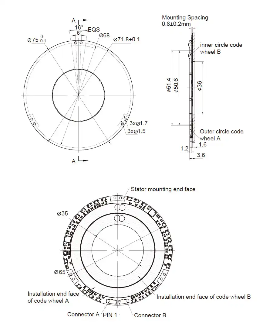 OD 75mm series DP-Series Inductive Rotary Encoders drawing