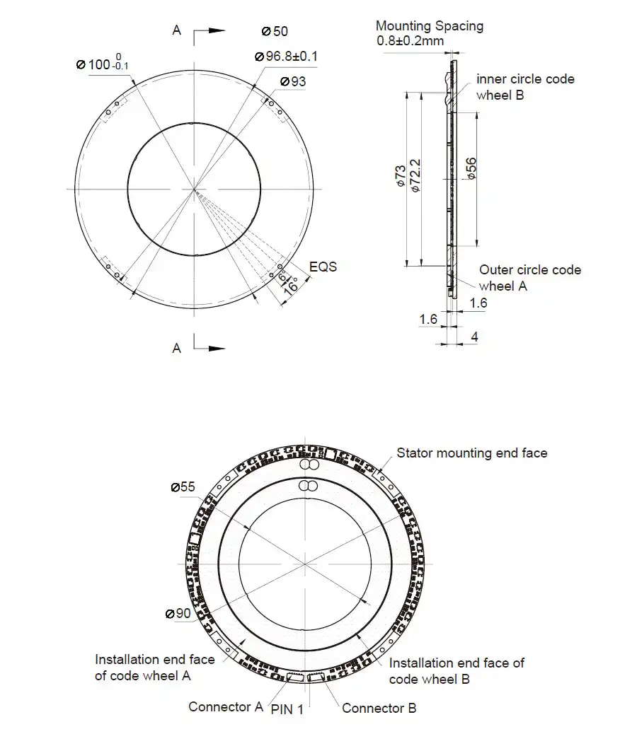 OD 100mm series DP-Series Inductive Rotary Encoders drawing