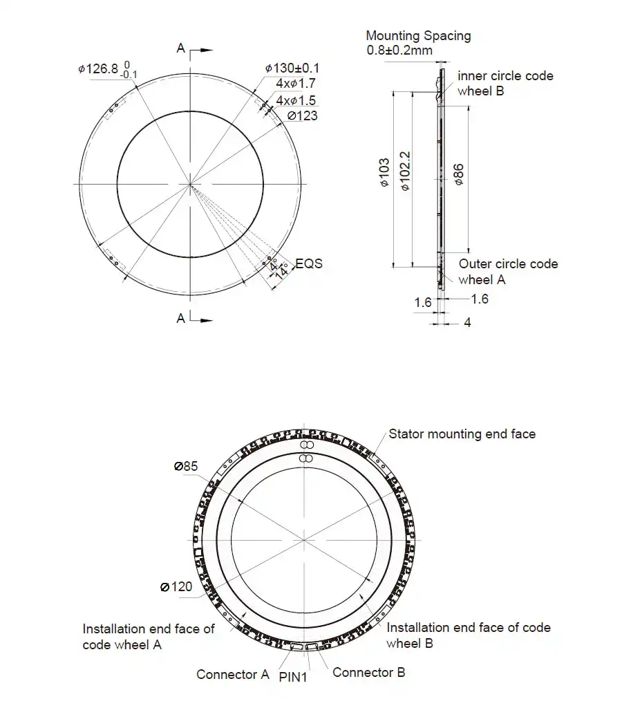 OD 130mm series DP-Series Inductive Rotary Encoders drawing