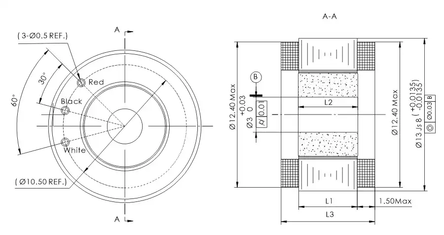 OD 13mm series Ultra Compact Frameless Motor drawing