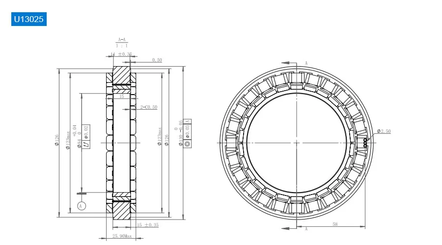 OD 130mm series Frameless Direct Drive Torque Motors drawing