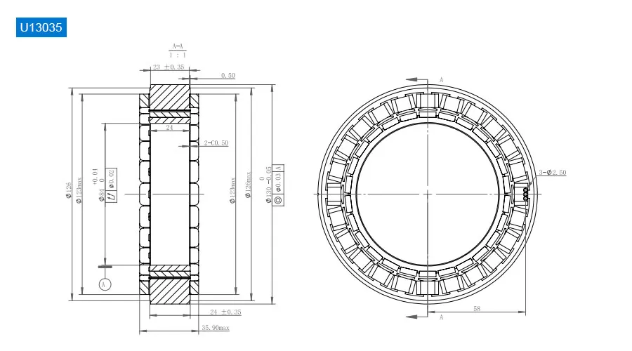 OD 130mm series Frameless Direct Drive Torque Motors drawing