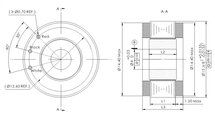 OD 15mm series Ultra Compact Frameless Motor drawing