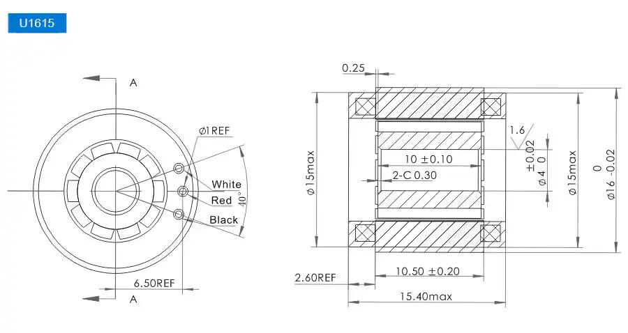 OD 16mm series Frameless Direct Drive Torque Motors drawing