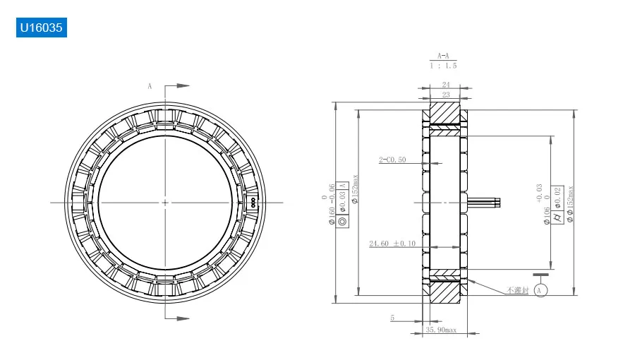 OD 160mm series Frameless Direct Drive Torque Motors drawing