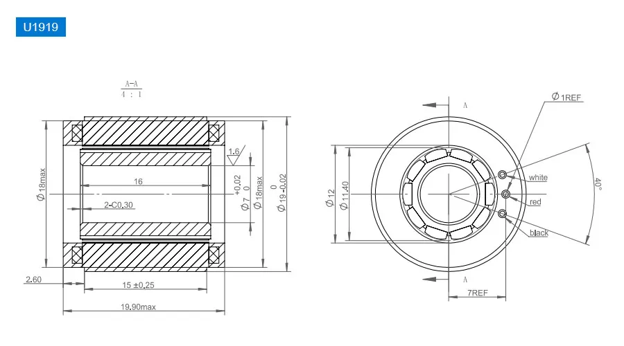 OD 19mm series Frameless Direct Drive Torque Motors drawing