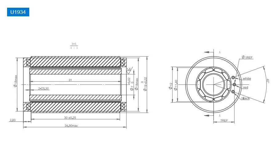 OD 19mm series Frameless Direct Drive Torque Motors drawing