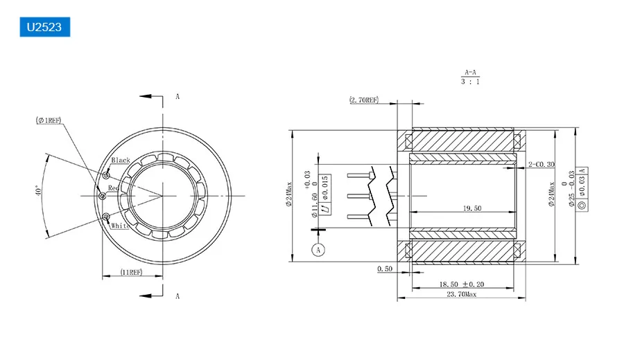 OD 25mm series Frameless Direct Drive Torque Motors drawing