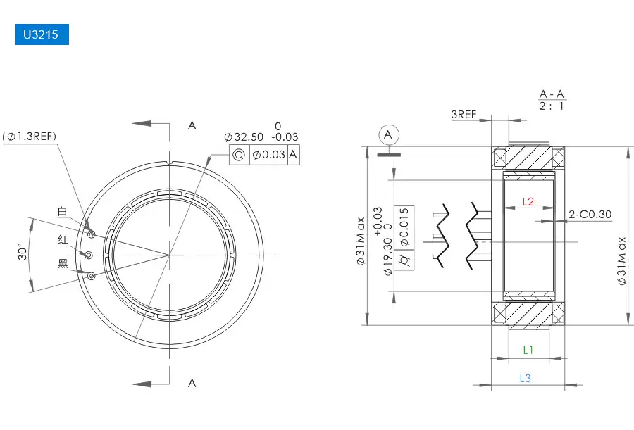 OD 32mm series Frameless Direct Drive Torque Motors drawing