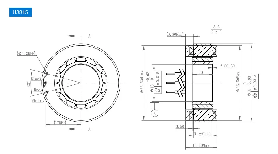 OD 38mm series Frameless Direct Drive Torque Motors drawing