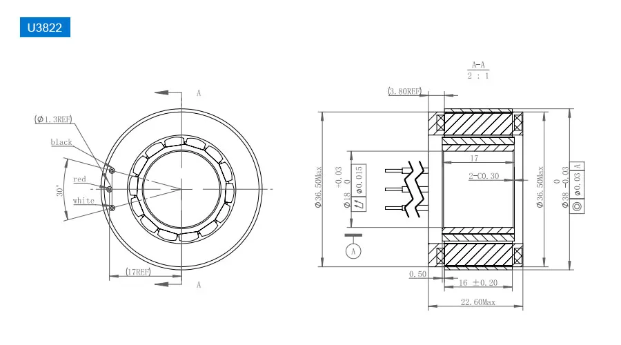 OD 38mm series Frameless Direct Drive Torque Motors drawing