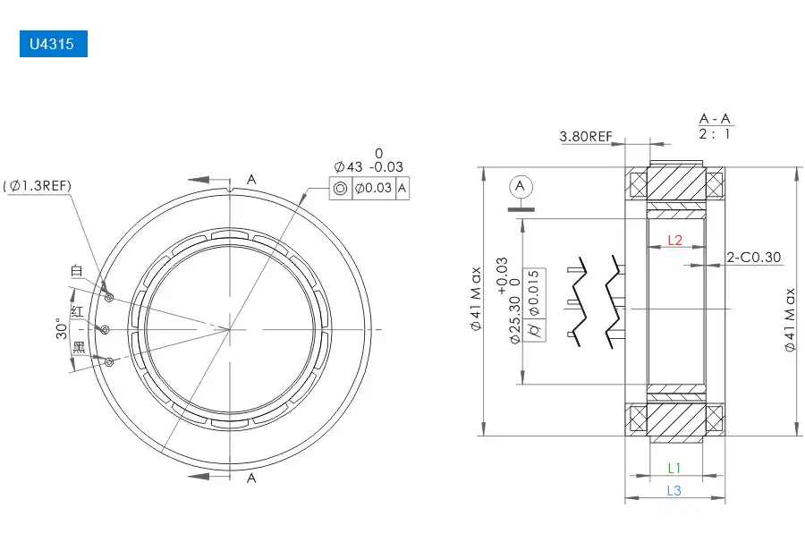 OD 43mm series Frameless Direct Drive Torque Motors drawing