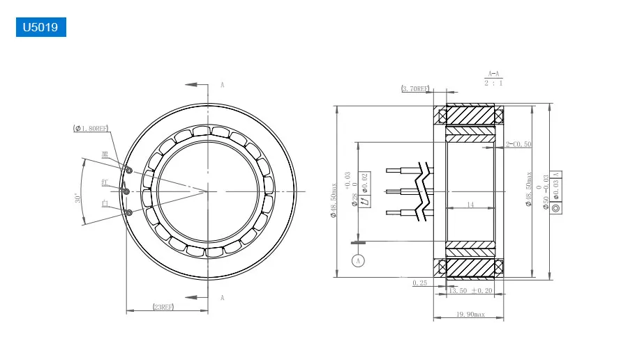 OD 50mm series Frameless Direct Drive Torque Motors drawing