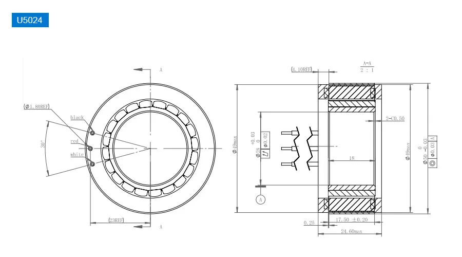 OD 50mm series Frameless Direct Drive Torque Motors drawing