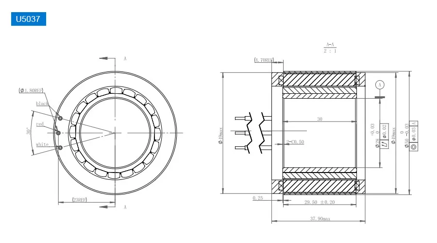 OD 50mm series Frameless Direct Drive Torque Motors drawing