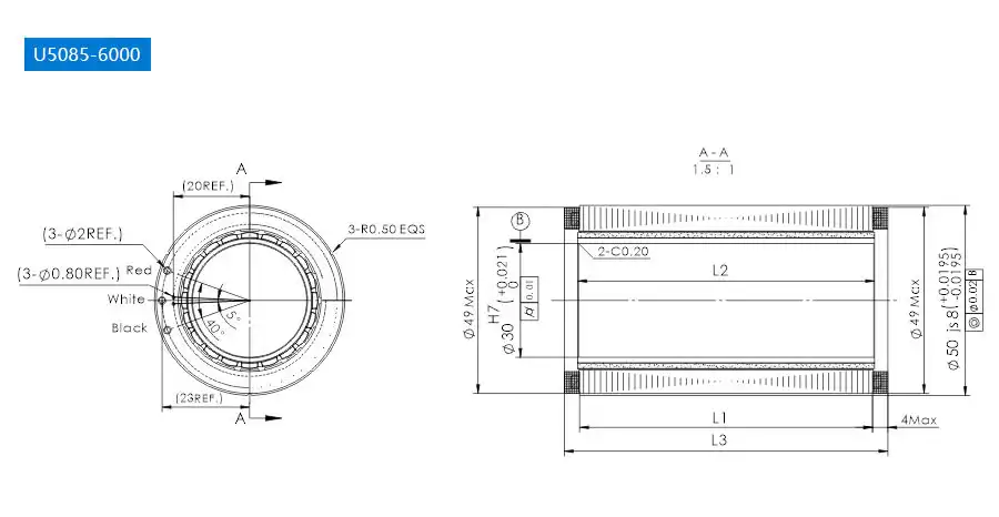 OD 50mm series Frameless Motor For Linear Joint drawing