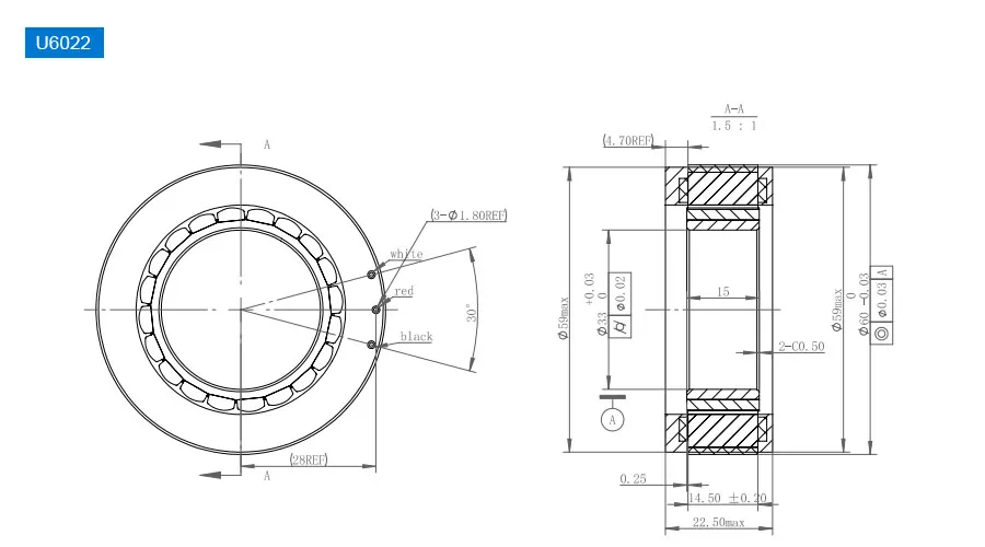 OD 60mm series Frameless Direct Drive Torque Motors drawing