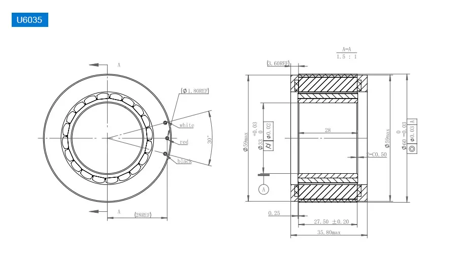 OD 60mm series Frameless Direct Drive Torque Motors drawing
