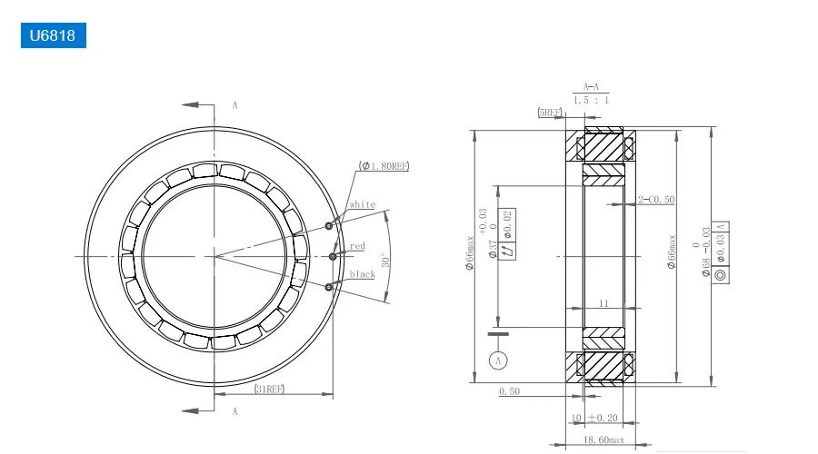 OD 68mm series Frameless Direct Drive Torque Motors drawing