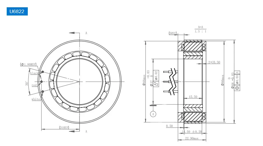 OD 68mm series Frameless Direct Drive Torque Motors drawing