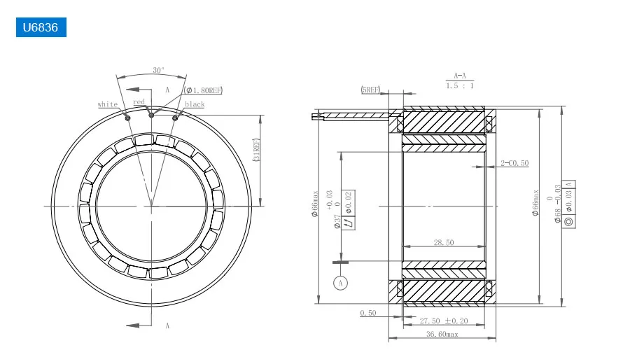 OD 68mm series Frameless Direct Drive Torque Motors drawing