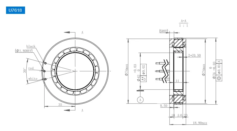 OD 76mm series Frameless Direct Drive Torque Motors drawing