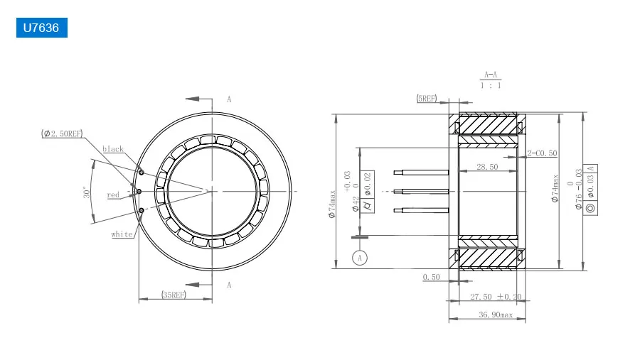 OD 76mm series Frameless Direct Drive Torque Motors drawing