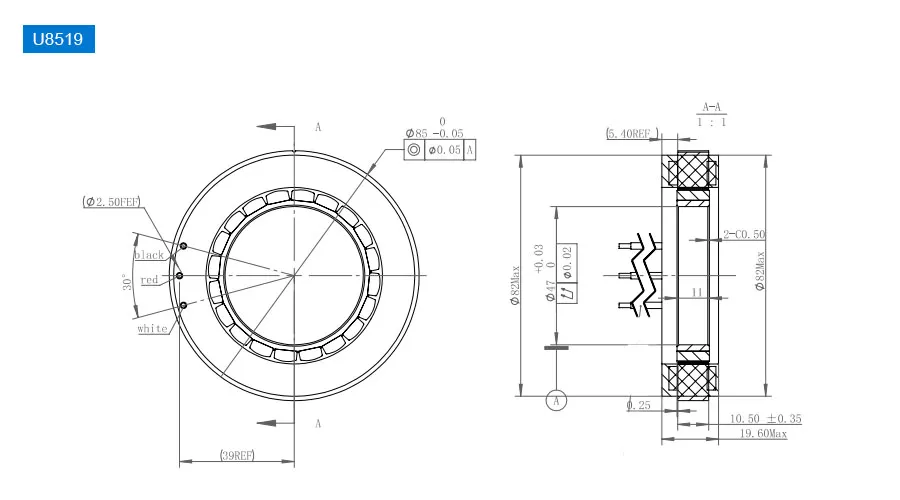 OD 85mm series Frameless Direct Drive Torque Motors drawing