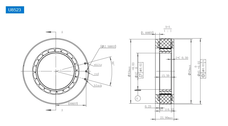 OD 85mm series Frameless Direct Drive Torque Motors drawing