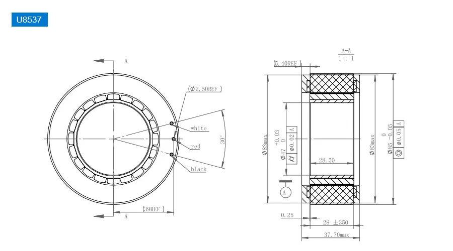OD 85mm series Frameless Direct Drive Torque Motors drawing