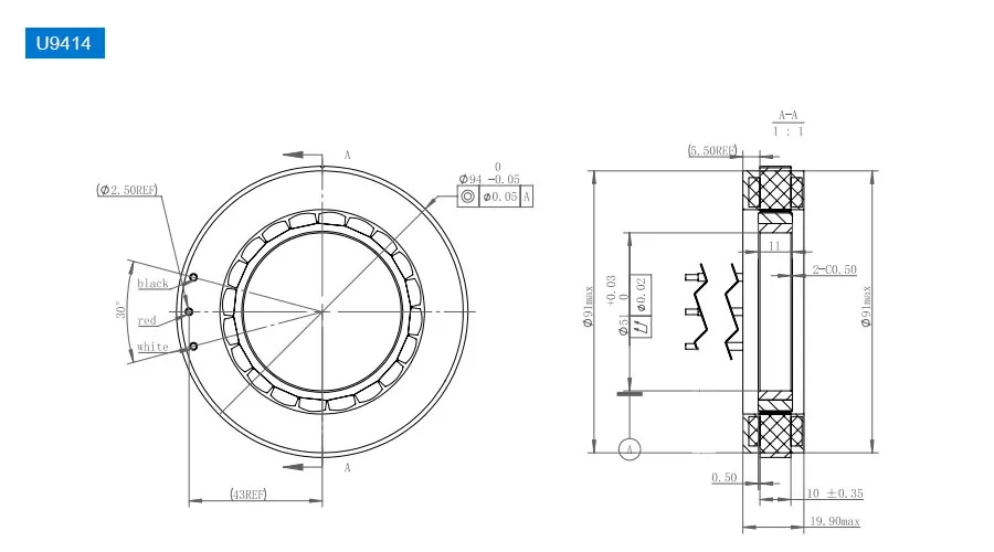OD 94mm series Frameless Direct Drive Torque Motors drawing