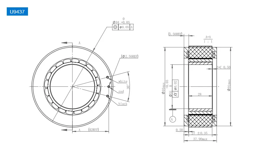 OD 94mm series Frameless Direct Drive Torque Motors drawing