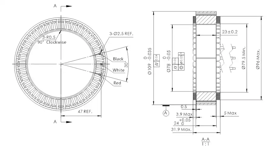 OD 109mm series Frameless Outrunner Motor drawing