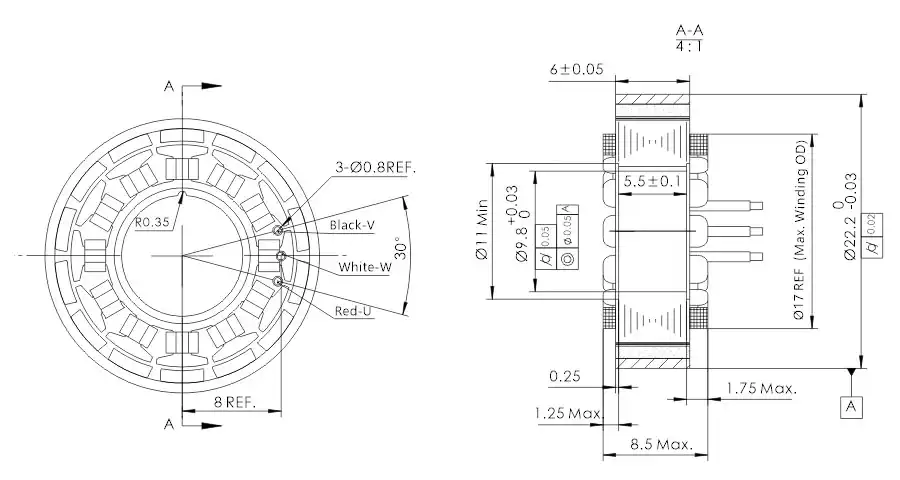 OD 22mm series Frameless Outrunner Motor drawing
