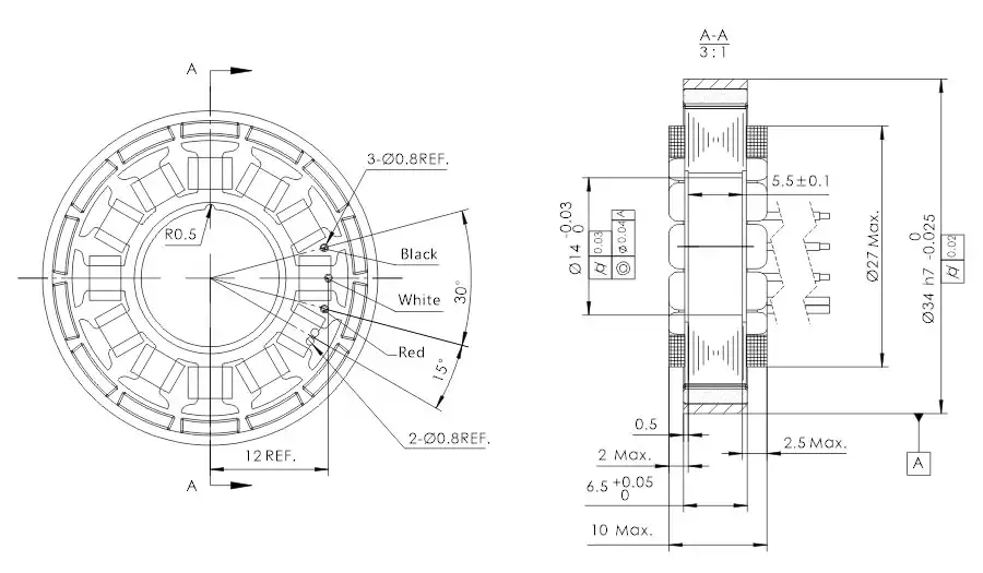 OD 34mm series Frameless Outrunner Motor drawing