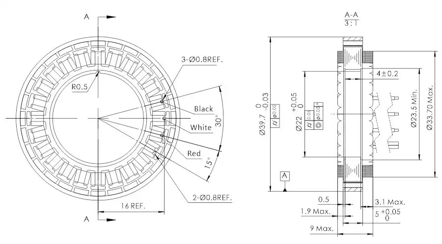 OD 40mm series Frameless Outrunner Motor drawing