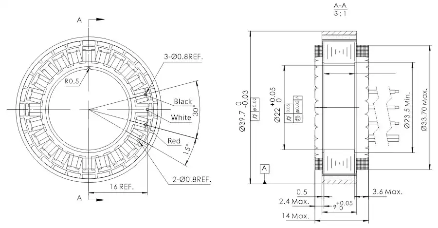 OD 40mm series Frameless Outrunner Motor drawing