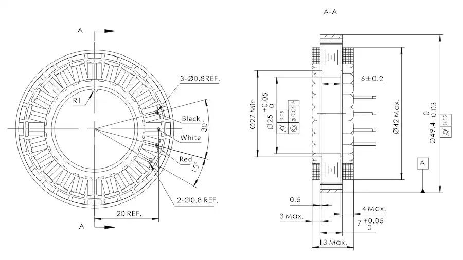 OD 49mm series Frameless Outrunner Motor drawing