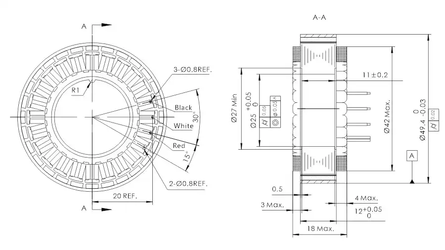 OD 49mm series Frameless Outrunner Motor drawing