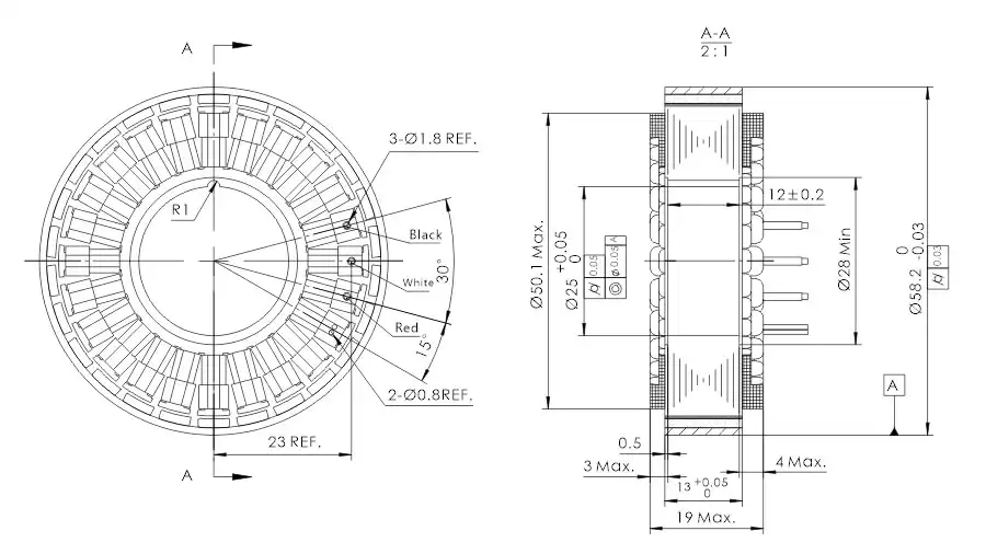 OD 58mm series Frameless Outrunner Motor drawing