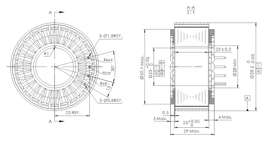 OD 58mm series Frameless Outrunner Motor drawing